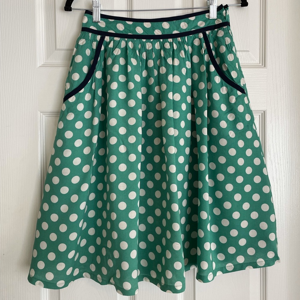 Teal vintage style polka dot midi skirt
